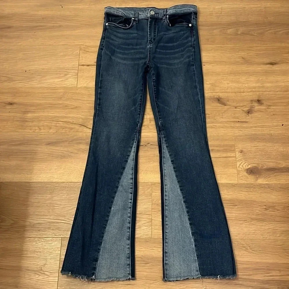 Blank NYC The Waverly Flare high rise denim jeans women’s size 30 two tone raw - Picture 1 of 9